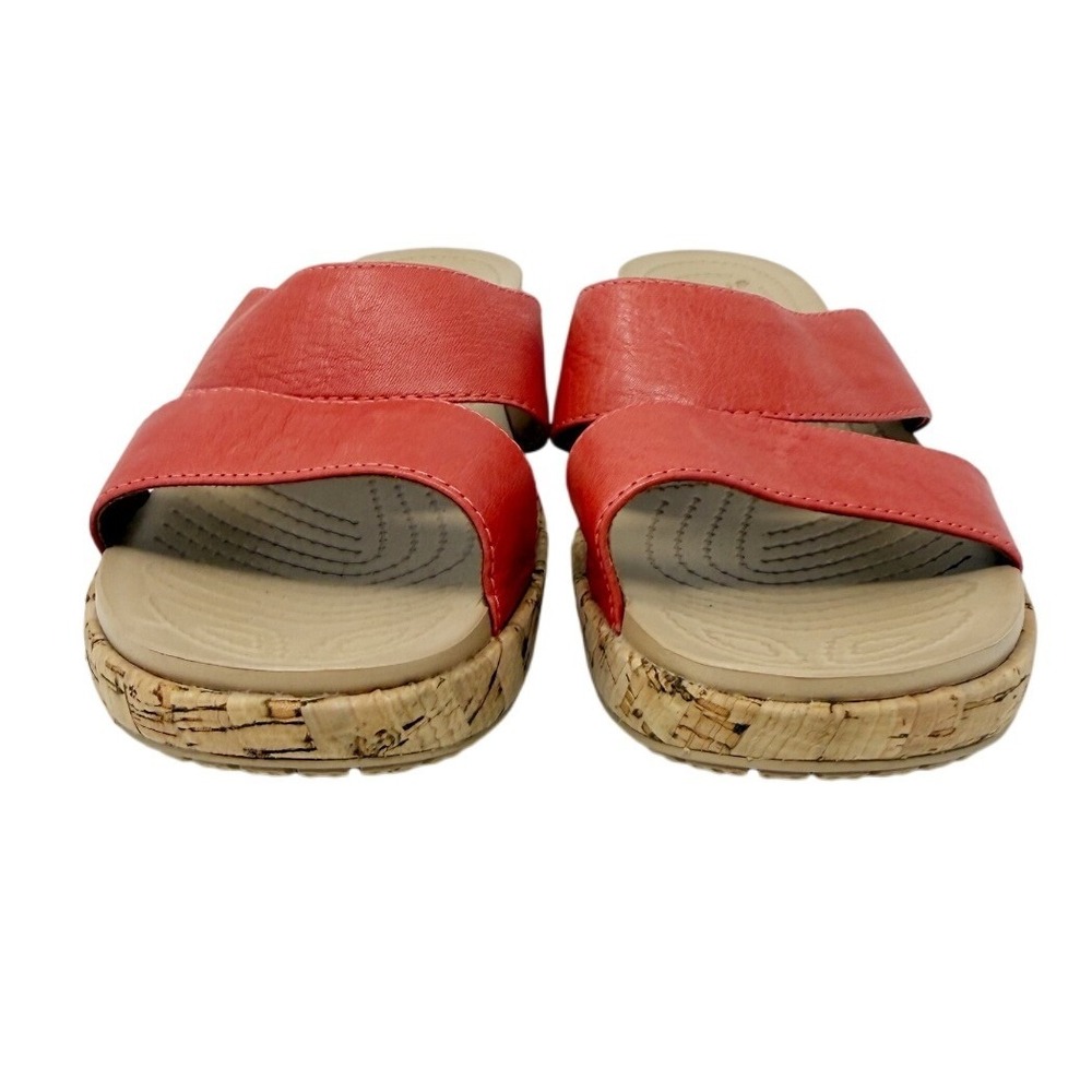 Crocs Womens A-Leigh Leather Mini Wedge Double Strap Sandal Orange 8 - Picture 10 of 13